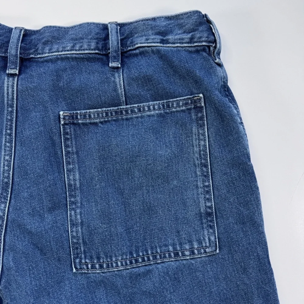 UNIQLO Wide Baggy Tapered Jeans Denim Unisex Large Slash Pockets Loose Blue